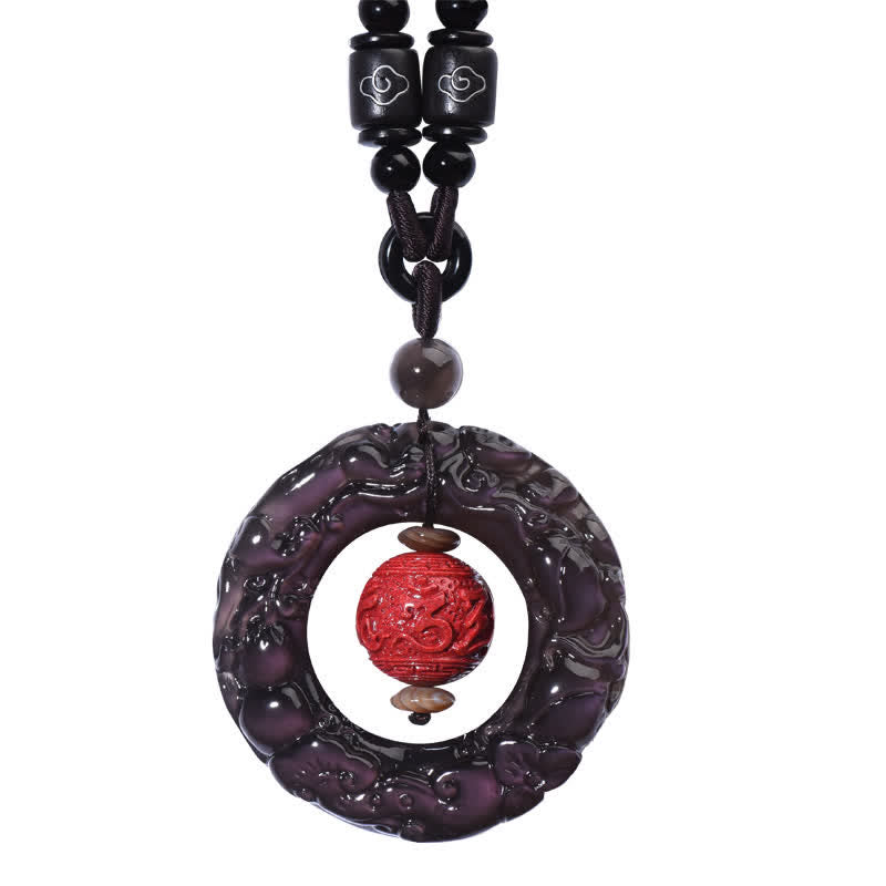 KarmaRipple's FengShui Authentic Rainbow Obsidian PiXiu Cinnabar Balancing Pendant Necklace p12