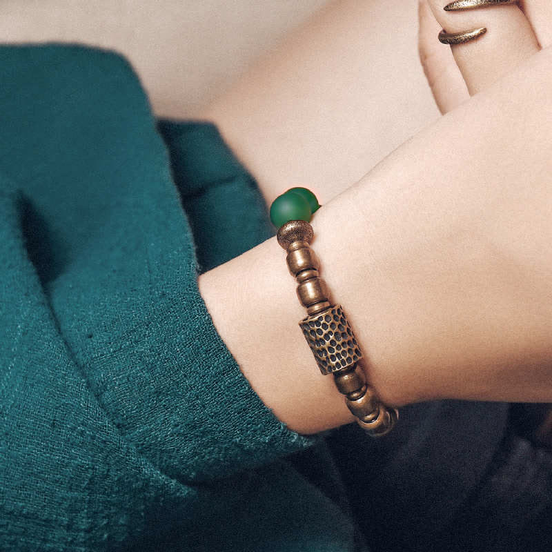 KarmaRipple's Tibetan Red Agate Green Agate Bronze Confidence Fortune Bracelet p8