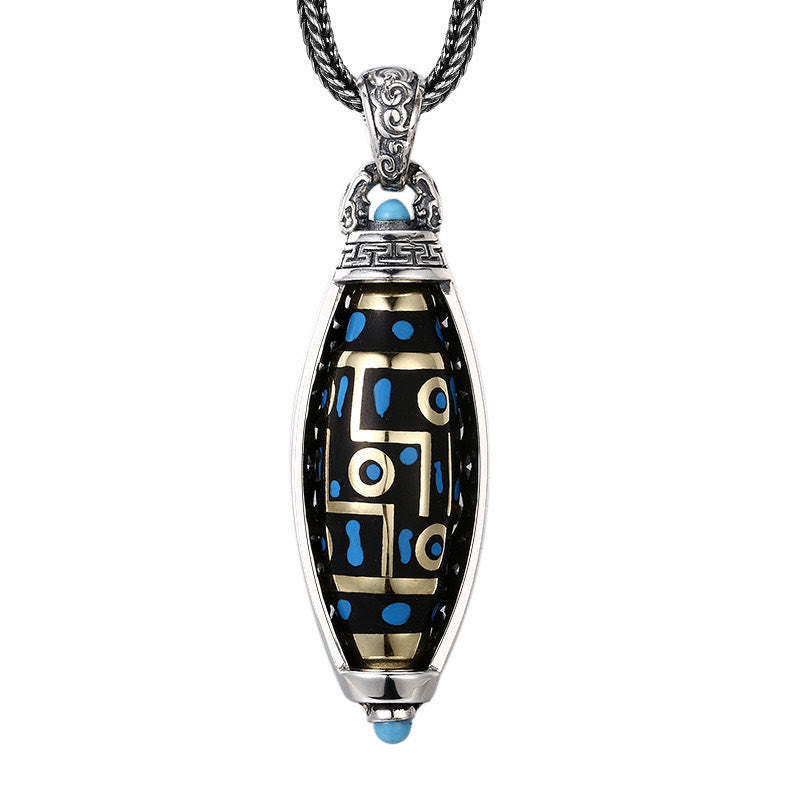 KarmaRipple's Tibetan Om Mani Padme Hum Nine-Eye Dzi Bead Pattern Peace Purity Rotatable Pendant Necklace p2