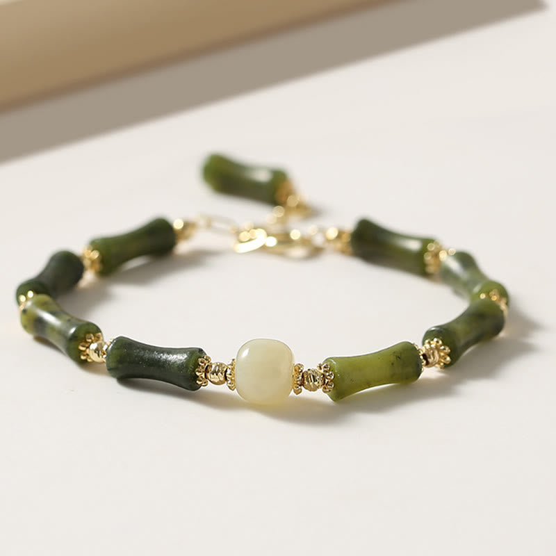 KarmaRipple's Glass Bead Bamboo Fortune Strength Chain Bracelet p1