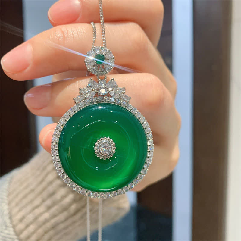 KarmaRipple's Green Chalcedony Round Peace Buckle Strength Pendant Necklace p8