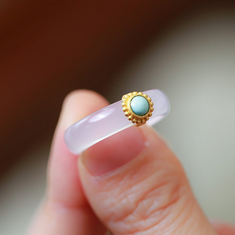 KarmaRipple's Ivory Agate Cyan Jade Turquoise Red Agate Fortune Protection Ring p10