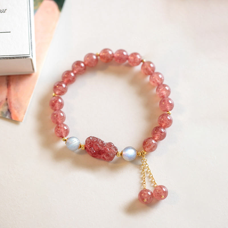 KarmaRipple's Authentic Strawberry Quartz Moonstone PiXiu Love Balancing Bracelet p3