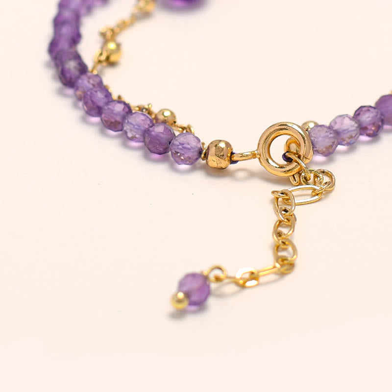 KarmaRipple's 14K Gold Plated Amethyst Gemstone Balancing Double Layer Chain Bracelet p4