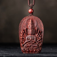 KarmaRipple's Chinese Zodiac Natal Buddha Small Leaf Red Sandalwood Lotus Protection Pendant Necklace