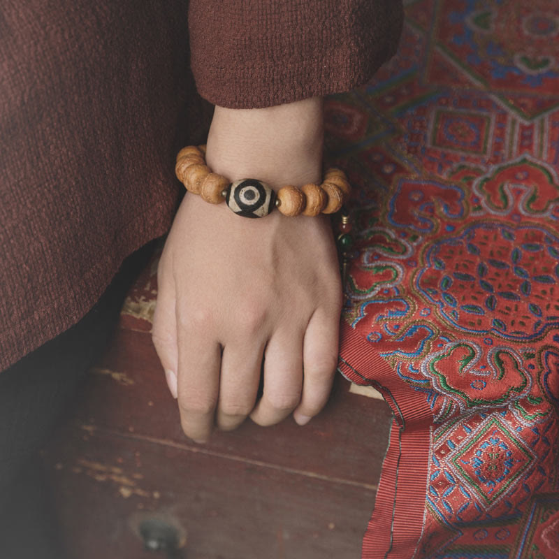 KarmaRipple's Tibet Bodhi Seed Dzi Bead Peace Talisman Wrist Mala Bracelet p5