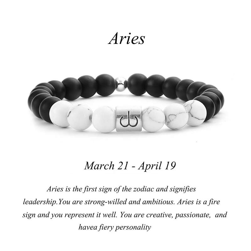 KarmaRipple's 12 Constellations of the Zodiac Authentic Frosted Stone Ivory Turquoise Bead Fortune Bracelet p1