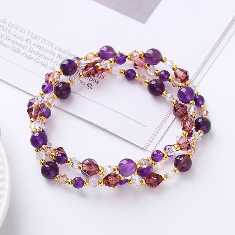KarmaRipple's Authentic Tourmaline Strawberry Quartz Amethyst Peace Wisdom Double Wrap Bracelet p3