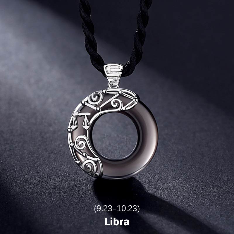KarmaRipple's 12 Constellations of the Zodiac Ice Obsidian Blessing Round Necklace Pendant p7