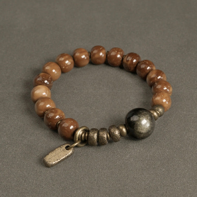 KarmaRipple's Kuka Seed Tiger Eye Gold Sheen Obsidian Bronze Wealth Fortune Bracelet p22