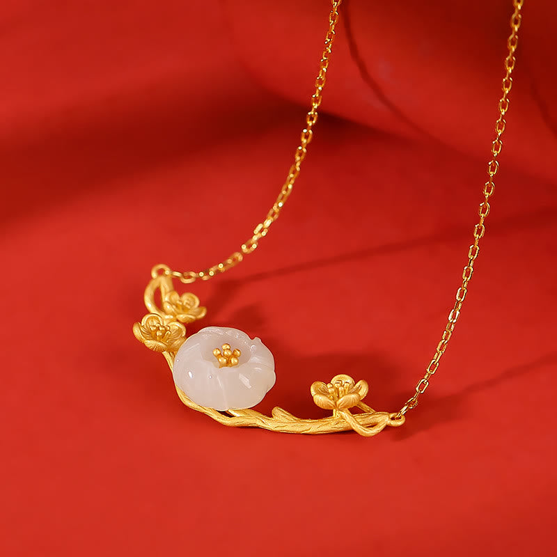 KarmaRipple's 925 Sterling Silver Plated Gold Hetian Jade Plum Blossom Fortune Pendant Necklace Bracelet Bangle Ring p5
