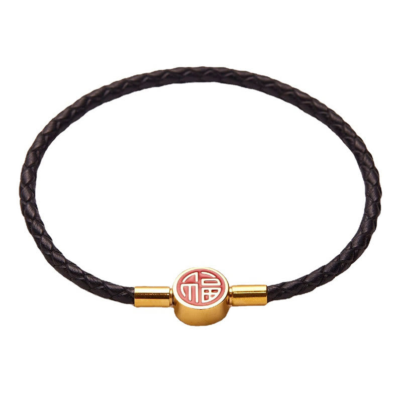 KarmaRipple's Fu Character Blessing Fortune Leather Buckle Bracelet p4