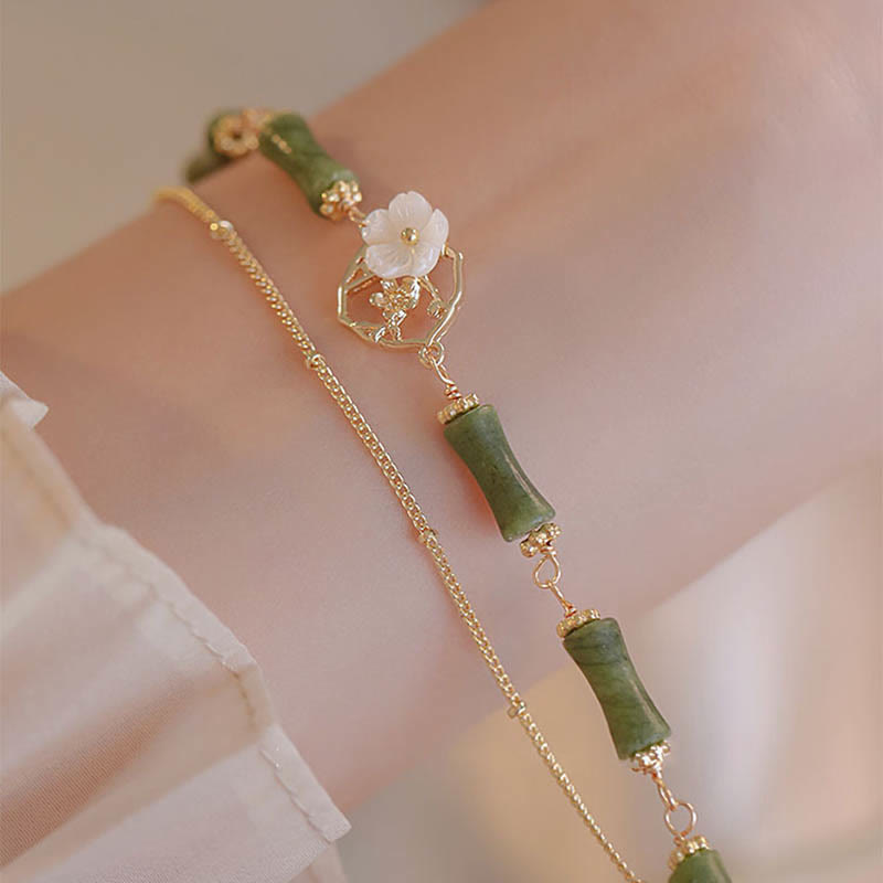 KarmaRipple's 14k Gold Plated Bronze Peridot Bamboo Flower Wealth Double Layer Bracelet p5