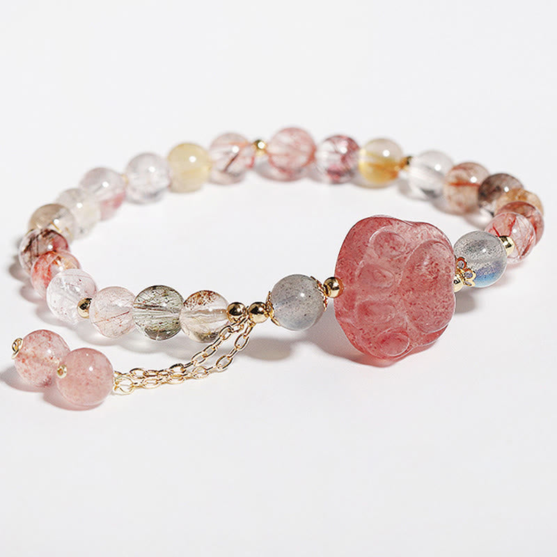 KarmaRipple's Authentic Strawberry Quartz Cat Paw Claw Colorful Rutilated Quartz Moonstone Love Bracelet p5