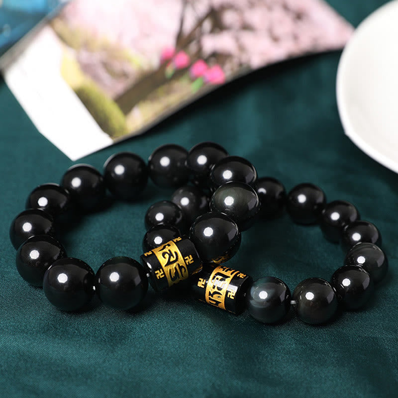 KarmaRipple's Rainbow Obsidian Om Mani Padme Hum Swastika Positive Bracelet p15