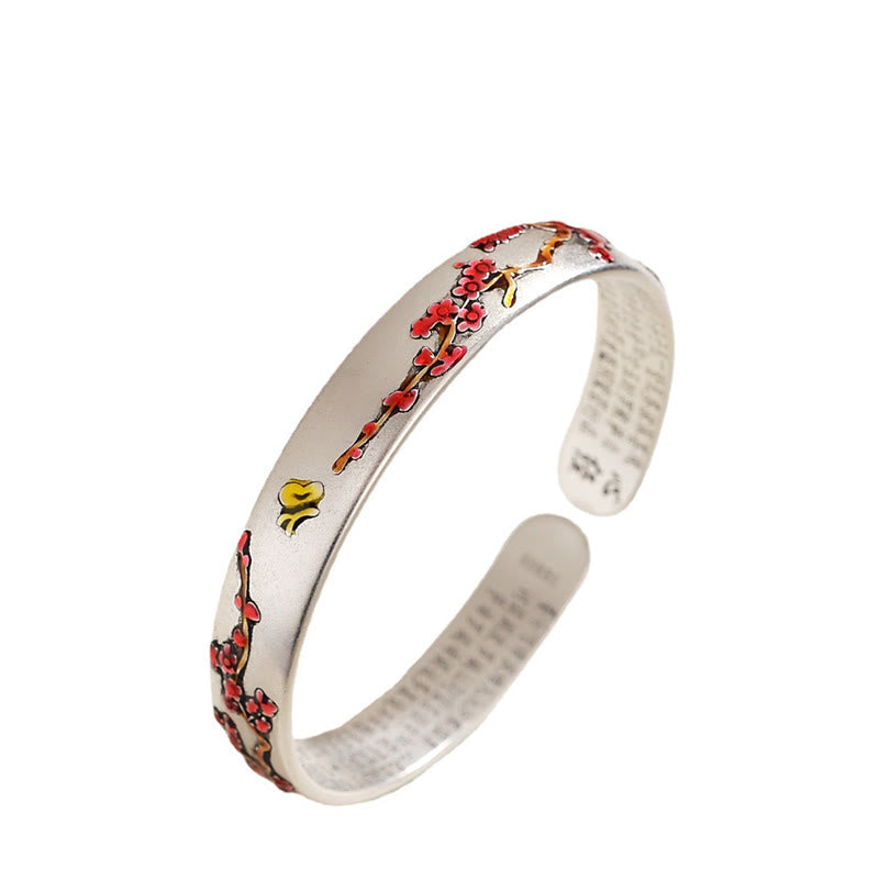 KarmaRipple's Plum Blossom Chrysanthemum Flower Design Heart Sutra Balancing Bracelet Cuff Bangle p4