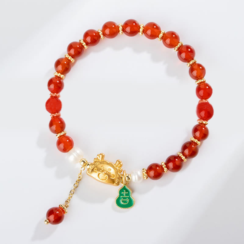 KarmaRipple's Year Of The Dragon Authentic Red Agate Pink Gemstone Black Onyx Dumpling Fortune Fu Character Bracelet p8