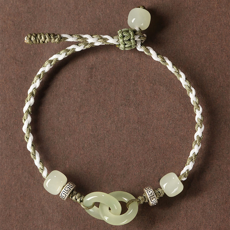 KarmaRipple's Authentic Hetian Jade Peace Buckle Fortune Woven Bracelet p4