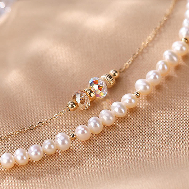 KarmaRipple's 925 Sterling Silver 14K Gold Plated Authentic Pearl Gemstone Balancing Double Layer Bracelet p6