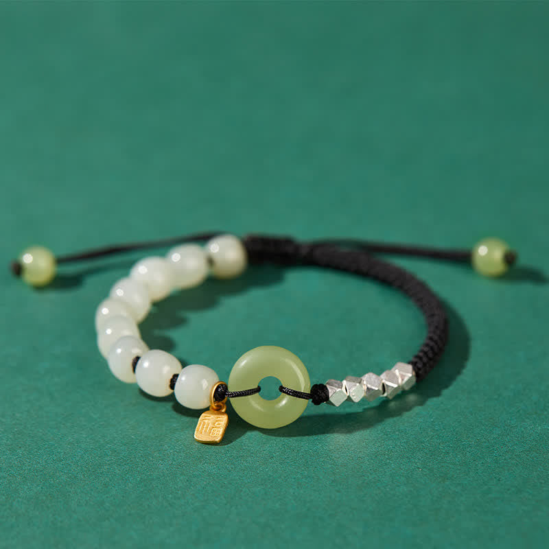 KarmaRipple's 925 Sterling Silver Hetian Jade Peace Buckle Beaded Fortune Happiness Talisman Bracelet p3