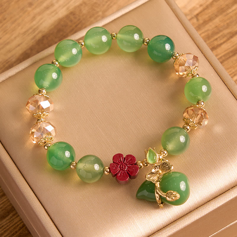 KarmaRipple's Authentic Red Agate Green Agate Gourd Cinnabar Flower Beadwork Confidence Bracelet p3