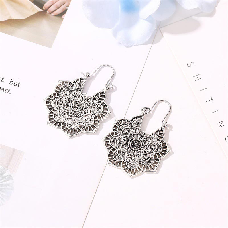 KarmaRipple's Tibetan Lotus Engraving Bronze Blessing Drop Earrings p7
