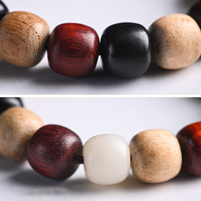 KarmaRipple's Small Leaf Red Sandalwood Ebony Wood Cute Cat Engraved Protection Bracelet p11