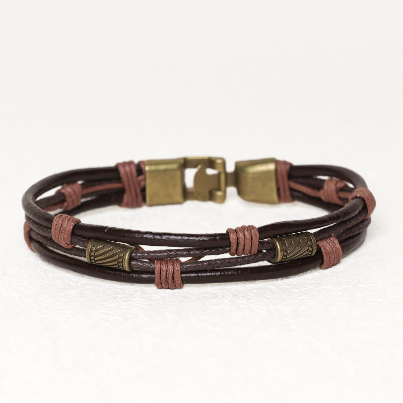 KarmaRipple's Vintage Leather Wrist Band Brown Rope Layered Bracelet Bangle p3