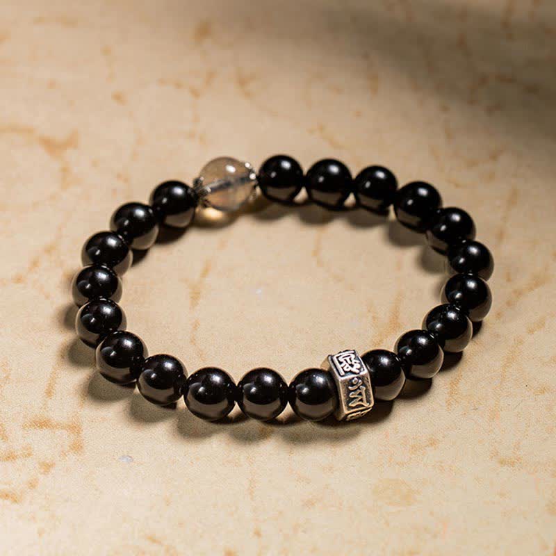 KarmaRipple's Chinese Zodiac Natal Buddha 925 Sterling Silver Black Obsidian Moonstone Strength Bracelet p8