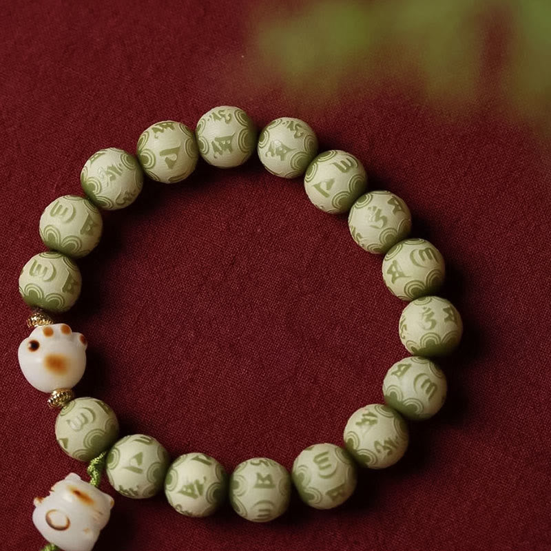 KarmaRipple's Green Bodhi Seed Cat Paw Om Mani Padme Hum Engraved Wisdom Bracelet p9