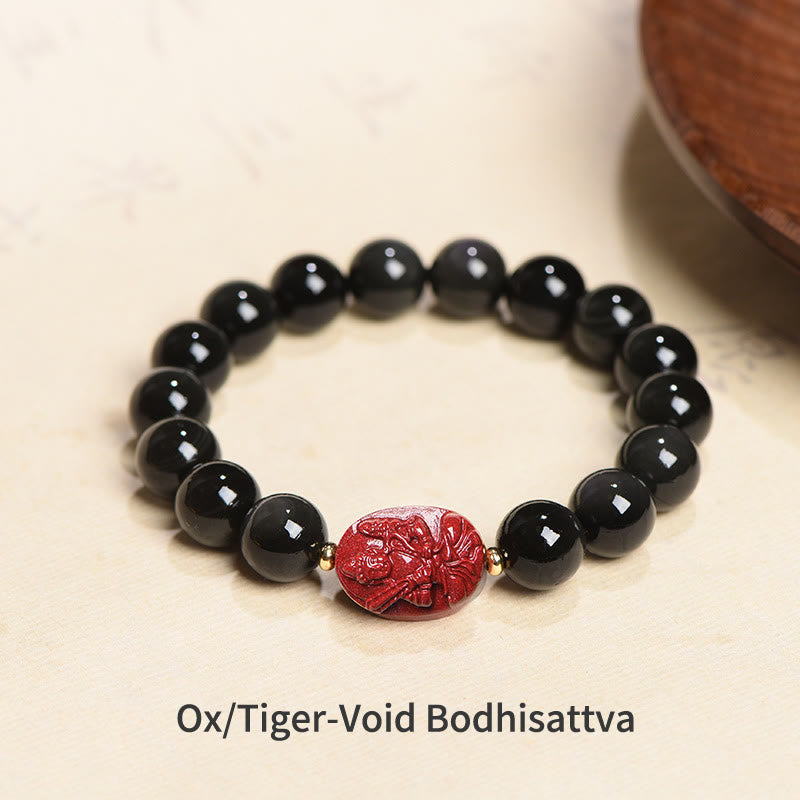 KarmaRipple's Chinese Zodiac Natal Buddha Authentic Black Obsidian Cinnabar Purification Bracelet p13