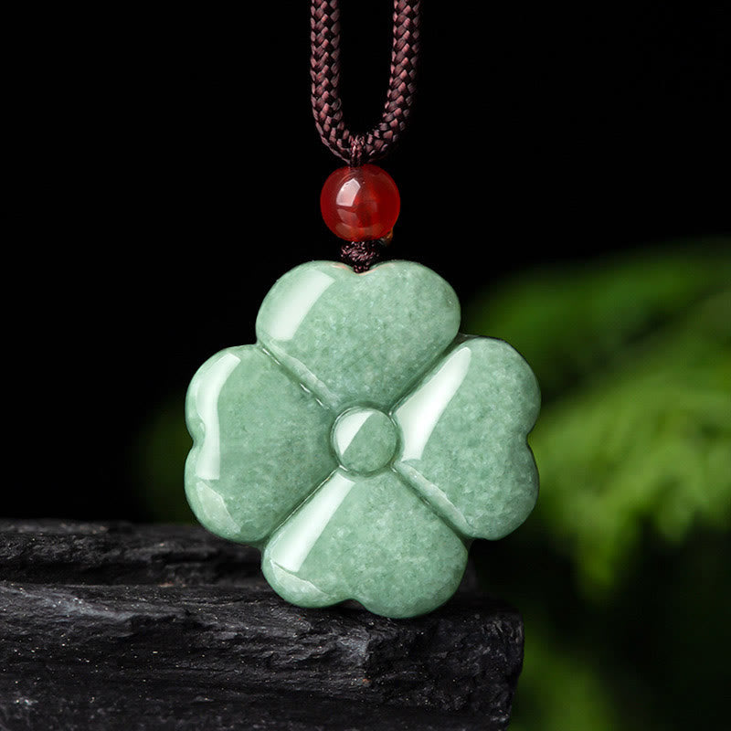 KarmaRipple's Authentic Fortunate Four Leaf Clover Jade Prosperity Pendant Necklace p1