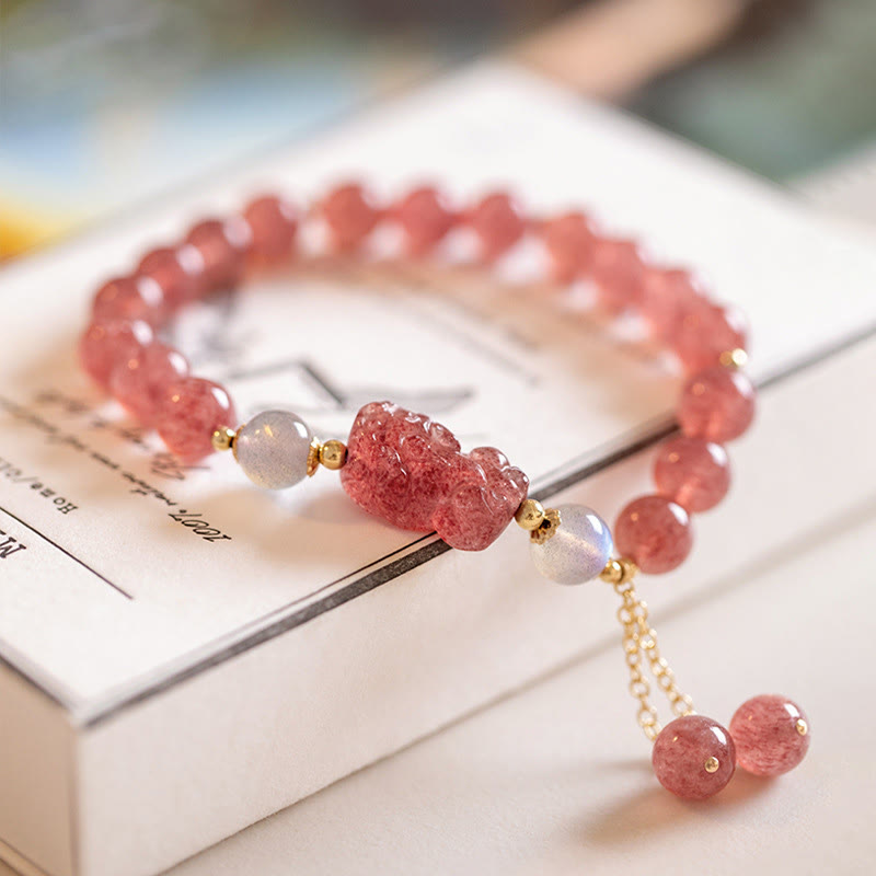 KarmaRipple's Authentic Strawberry Quartz Moonstone PiXiu Love Balancing Bracelet p1