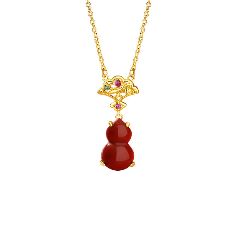 KarmaRipple's 925 Sterling Silver Red Agate Gourd Auspicious Clouds Confidence Bracelet Pendant Necklace Earrings Set p10