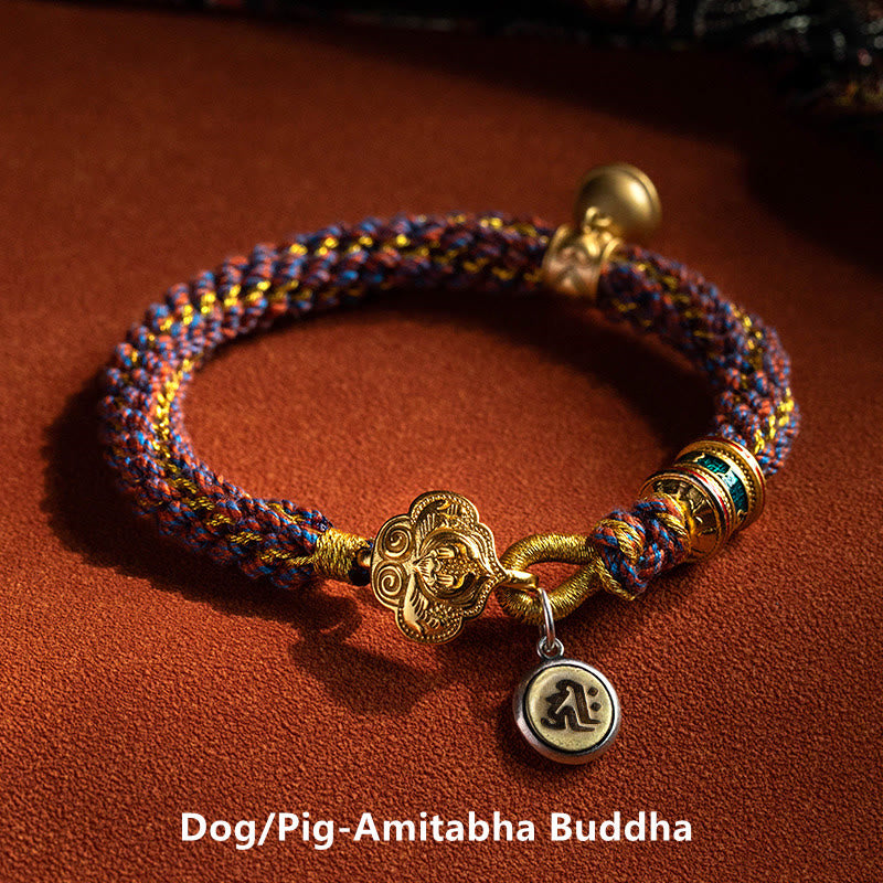 KarmaRipple's 925 Sterling Silver Chinese Zodiac Natal Buddha Om Mani Padme Hum Fortune Bell Woven String Bracelet p8
