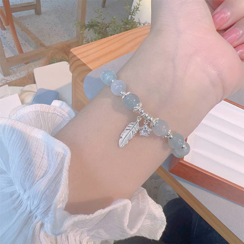 KarmaRipple's 925 Sterling Silver Aquamarine Cat's Eye Balancing Feather Star Talisman Bracelet p6