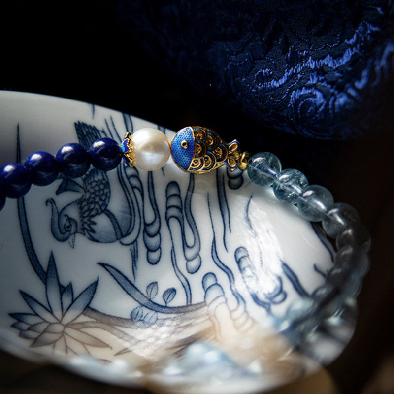 KarmaRipple's Authentic Aquamarine Lazurite Fish Balancing Bracelet p5