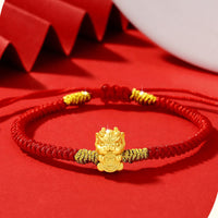 KarmaRipple's 999 Sterling Silver Year of the Dragon Bronze Coin Fortune Dragon Fu Character Fortune Handcrafted Red String Woven Bracelet