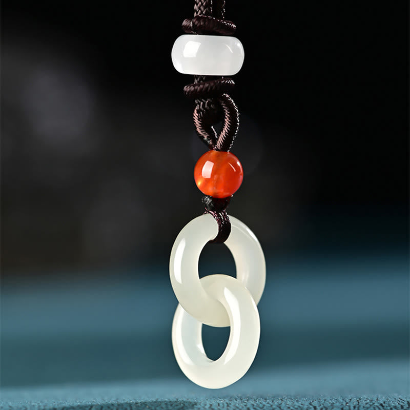 KarmaRipple's Authentic Hetian Cyan Jade Ivory Jade Double Peace Buckle Success Pendant Necklace p18
