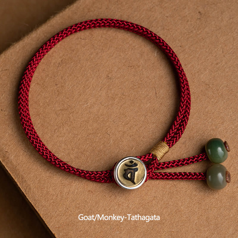 KarmaRipple's 925 Sterling Silver Handmade Chinese Zodiac Natal Buddha Cyan Bodhi Seed Protection Woven Red String Bracelet p30