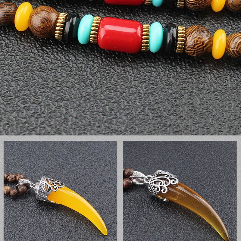 KarmaRipple's Wenge Wood Turquoise Stone Horn Style Protection Meditation Pendant Necklace p8