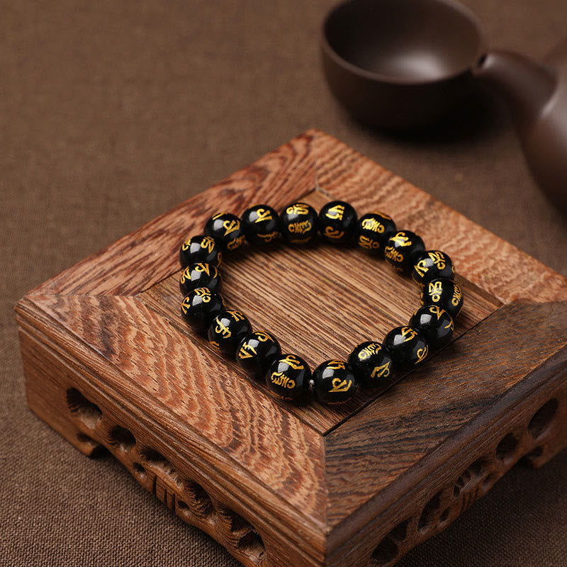 KarmaRipple's Tibet Ivory Gemstone Black Onyx Om Mani Padme Hum Meditation Bracelet p22