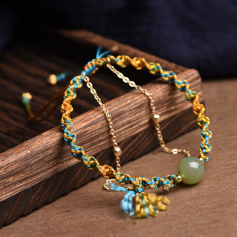 KarmaRipple's Handmade Colorful Rope Fortune Jade Bead Abundance Double Layer Bracelet p2