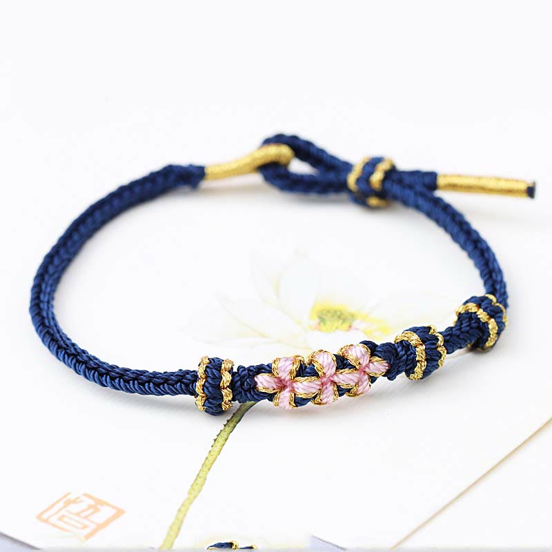 KarmaRipple's Handmade Three Peach Blossoms Fortune Eight Strands Woven String Bracelet p13