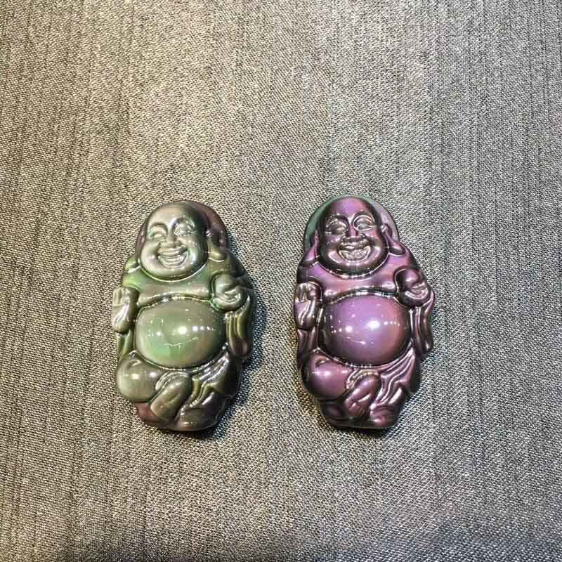 KarmaRipple's Authentic Rainbow Obsidian Laughing Buddha Inner Peace Pendant Necklace p11