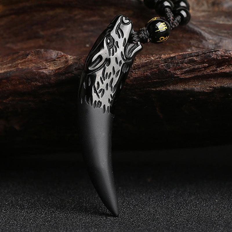 KarmaRipple's Authentic Ice Obsidian Wolf Tooth Pattern Courage Pendant Necklace p5