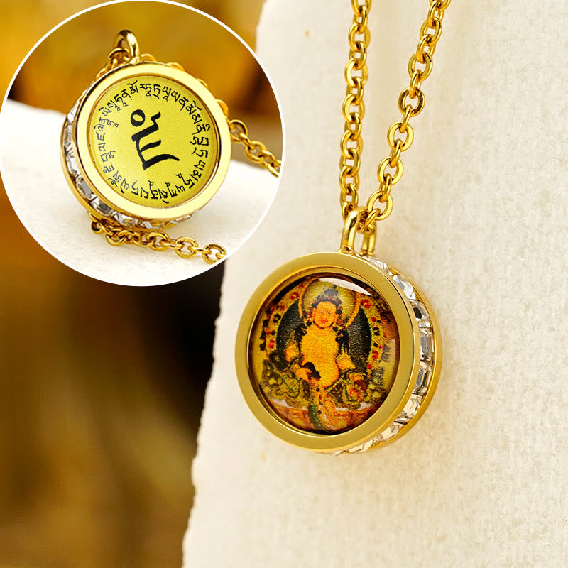 KarmaRipple's Tibetan Yellow God Of Wealth Green Tara Buddha Serenity Titanium Steel Pendant Necklace p1