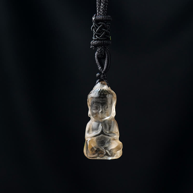 KarmaRipple's Various Gemstone Amethyst Pink Gemstone Ivory Gemstone Citrine Buddha Carved Spiritual Balancing Pendant Necklace Decoration ( p10