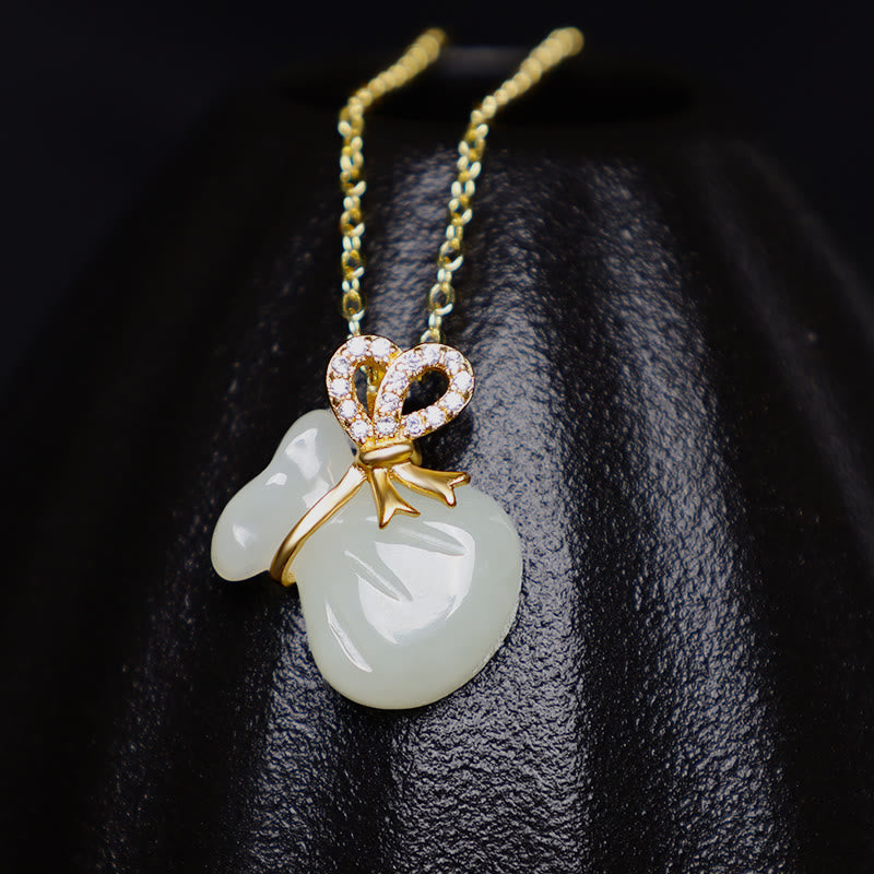 KarmaRipple's Authentic Hetian Ivory Jade Fortune Money Bag Pendant Necklace p7