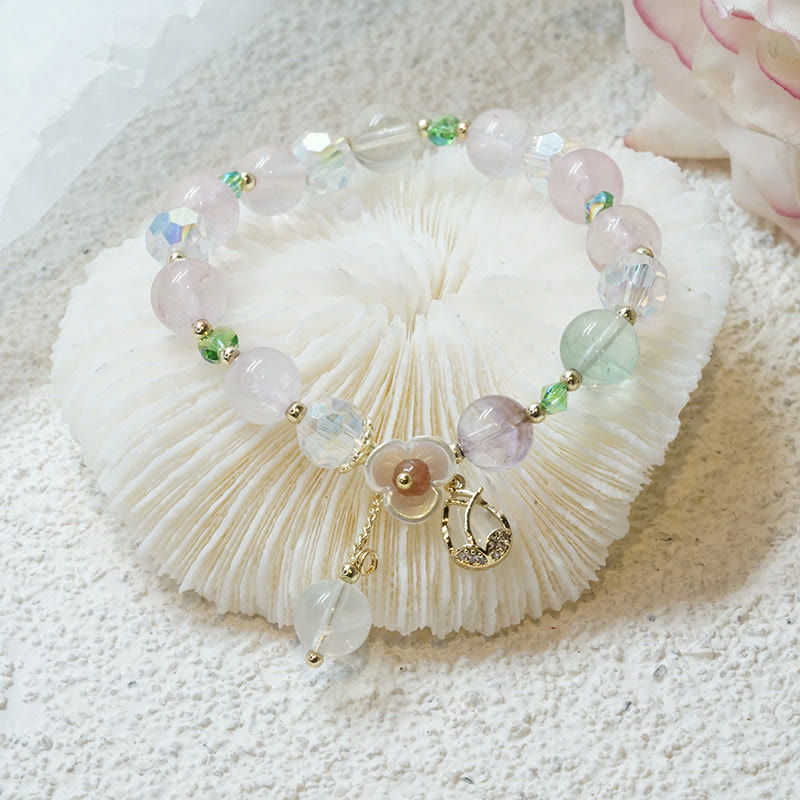 KarmaRipple's Strawberry Quartz Rutilated Quartz Fluorite Flower Balancing Bracelet p26